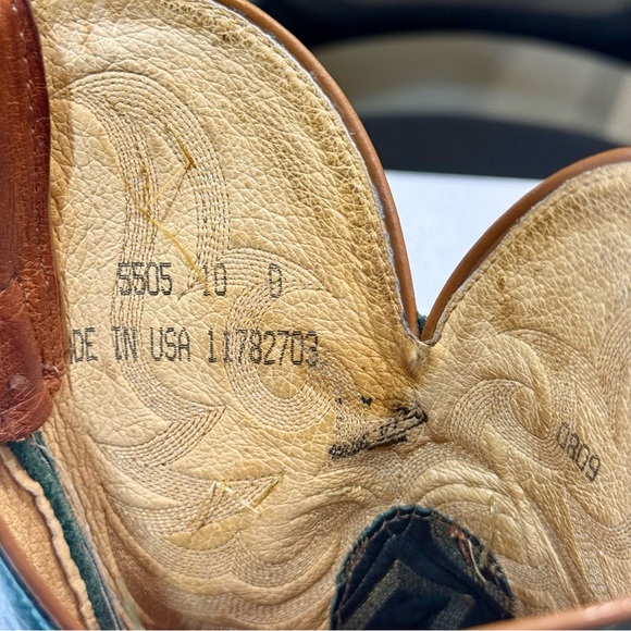 Justin 5505 Western Boot Cognac Smooth Ostrich Leather Square Toe Green 10 D - Picture 8 of 10